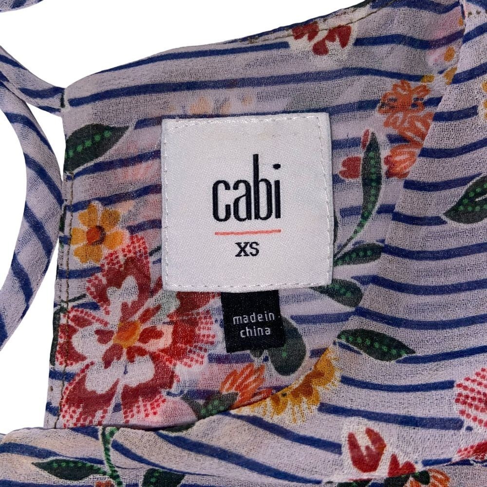CAbi Penelope Floral Stripe Colorblock Sheer Chiffon Retro Sleeveless Blouse XS - Picture 4 of 9